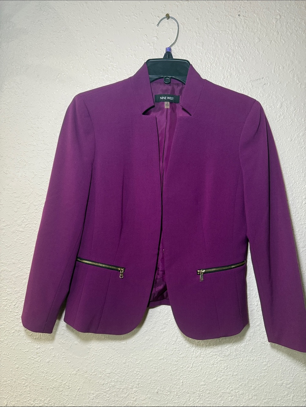 Nine West Plum Open-Front Blazer with Zip Pockets